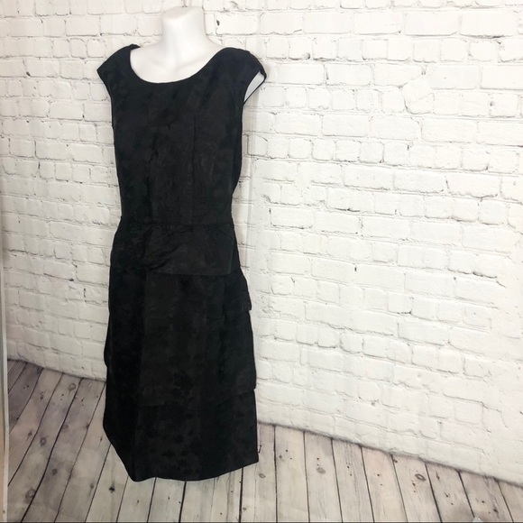 Black Tiered Textured Floral Print Party Cocktail Sleeveless Layer Dress 16 - Picture 3 of 9